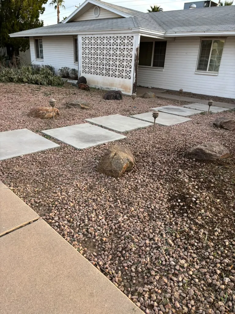 Desert xeriscape front yard built by FECS